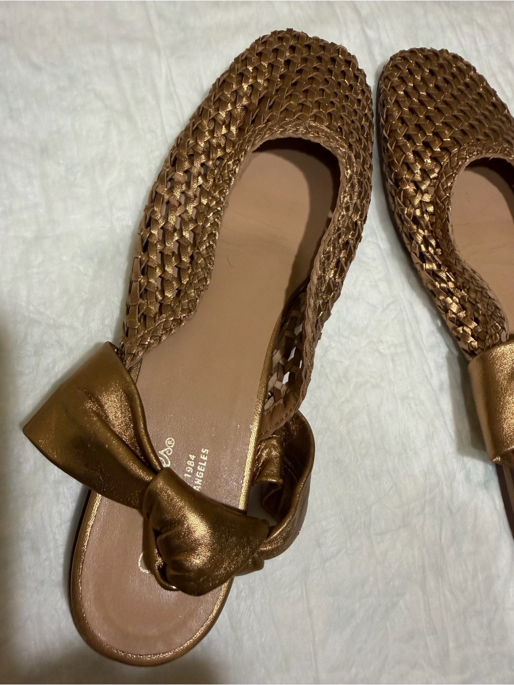 Seychelles Art Deco Metallic Bronze Woven ballet Flats with Bow Accent size 11